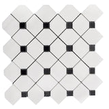 Bianco Dolomite Marble Dotty with Black Dots Mosaic Tile Honed