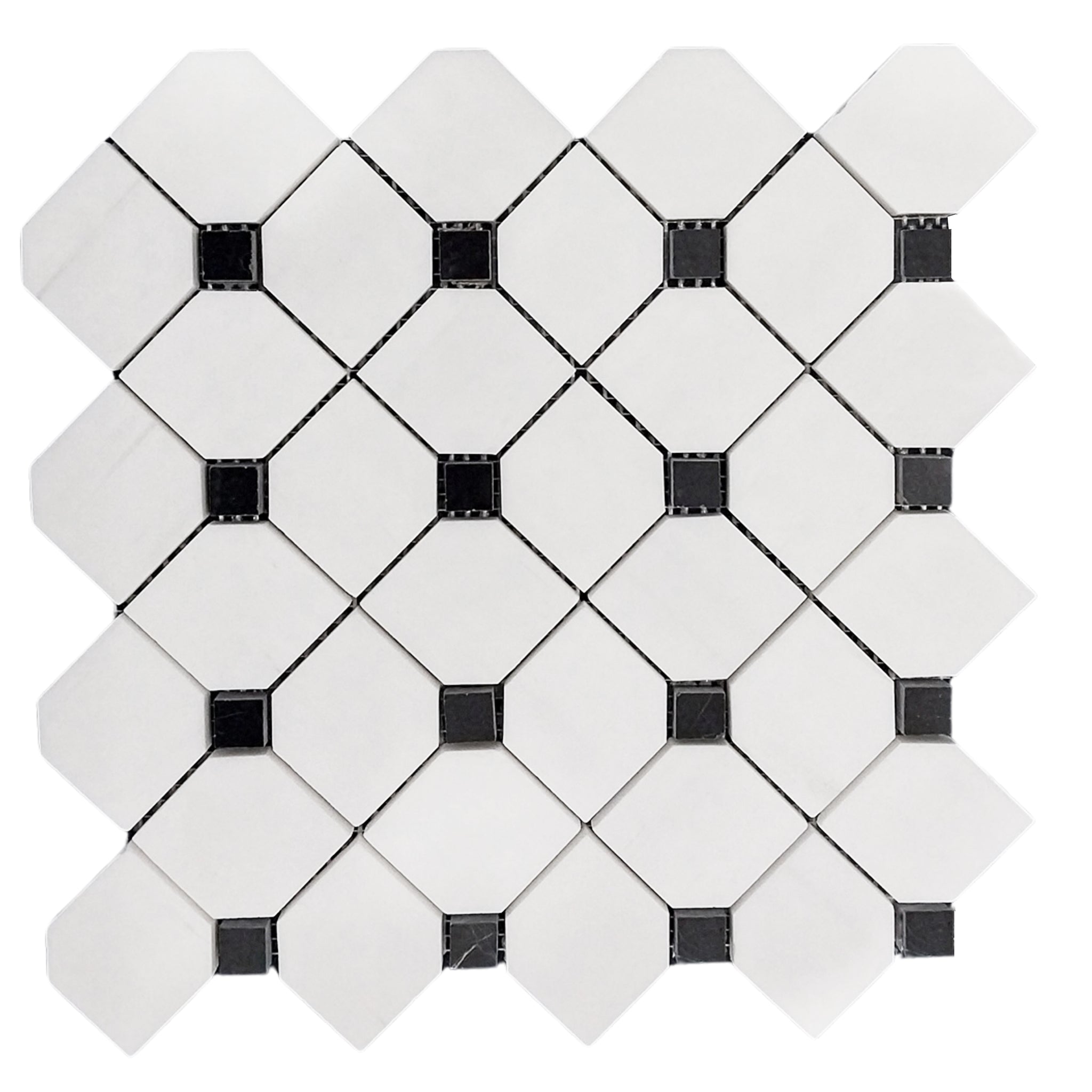Bianco Dolomite Marble Dotty with Black Dots Mosaic Tile Honed