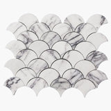 Lilac Marble Fish Scale Fan Shaped Sea Shell Mosaic Tile Honed
