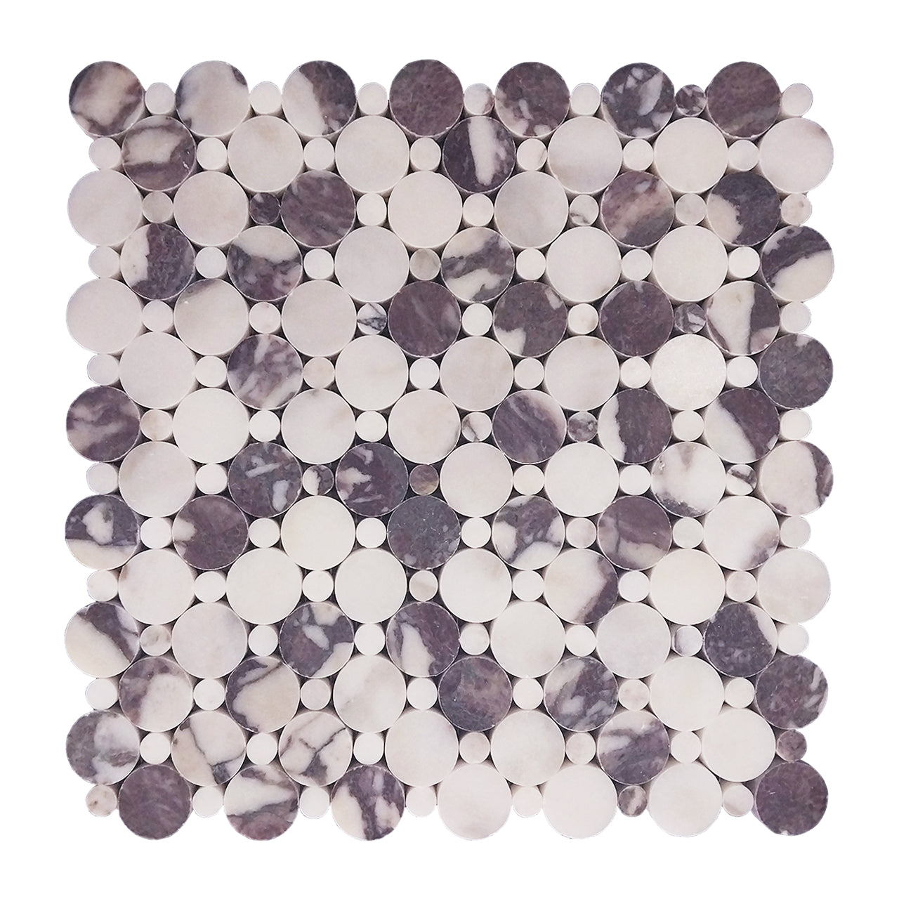 Calacatta Viola Marble Penny Circles Mosaic Tile with Calacatta Viola Circles Honed