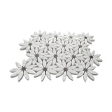 Carrara White Marble With Nero Marquina Black Accent Daisy Flower Waterjet Mosaic Tile Honed