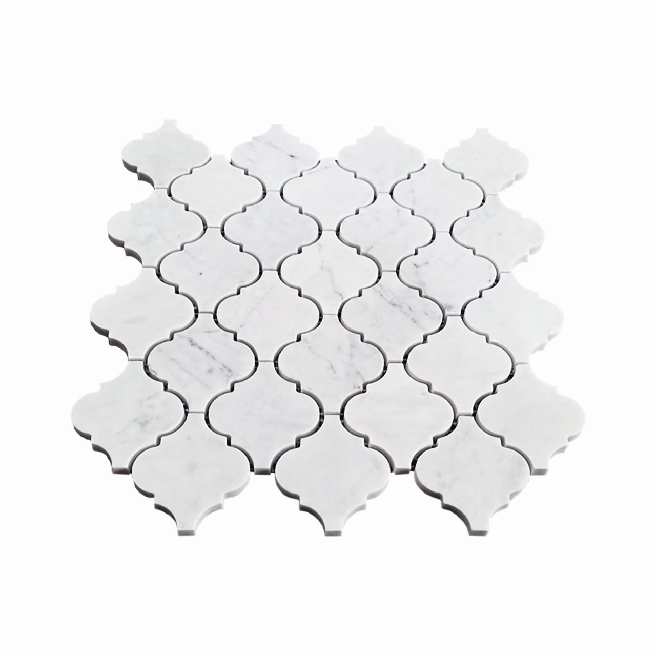 Carrara White Italian Marble Arabesque Baroque Lantern Mosaic Tile Honed