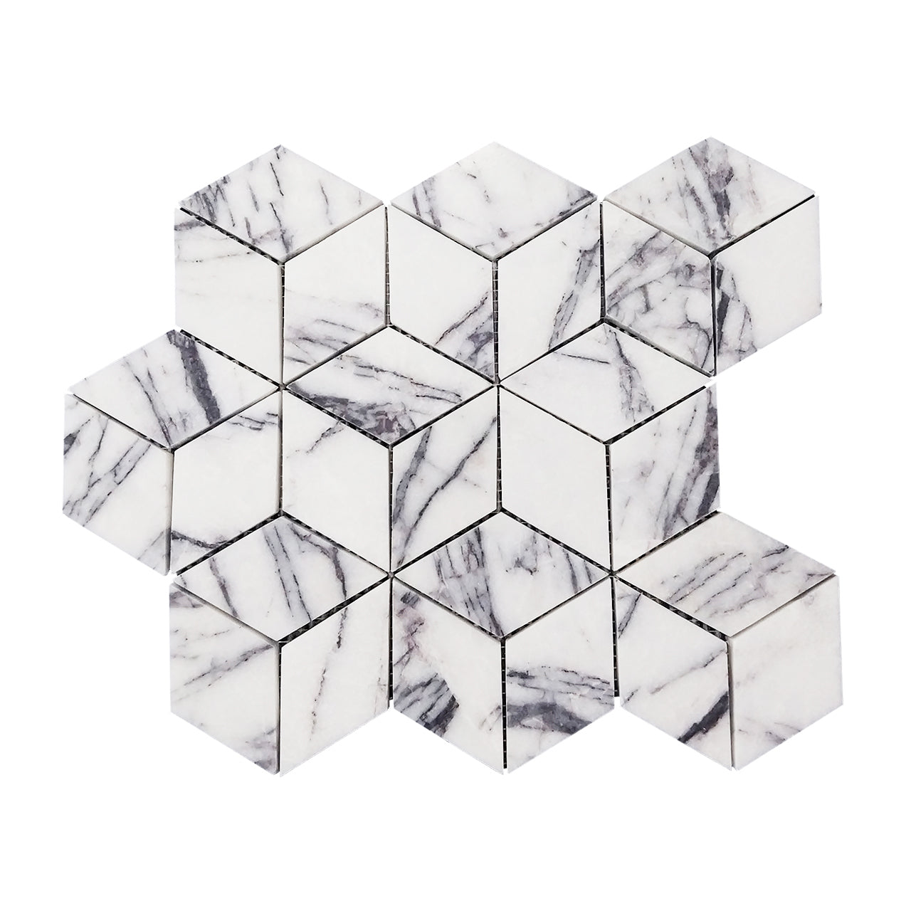 Lilac Marble Rhombus 3D Diamond Cube Mosaic Tile Honed