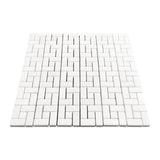 Bianco Dolomite Marble Target Pinwheel Mosaic Tile with Bianco Dolomite Dots Honed