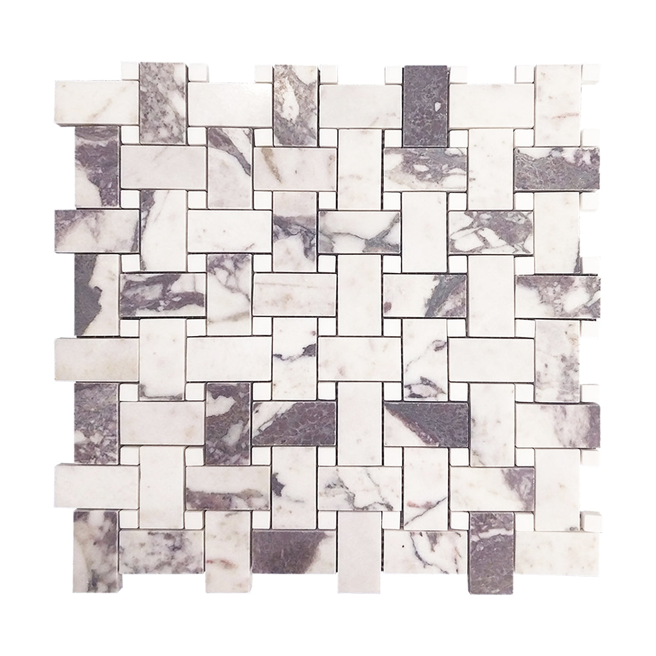 Calacatta Viola Marble Basketweave Mosaic Tile with Dolomite Dots Honed