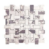 Calacatta Viola Marble Basketweave Mosaic Tile with Dolomite Dots Honed