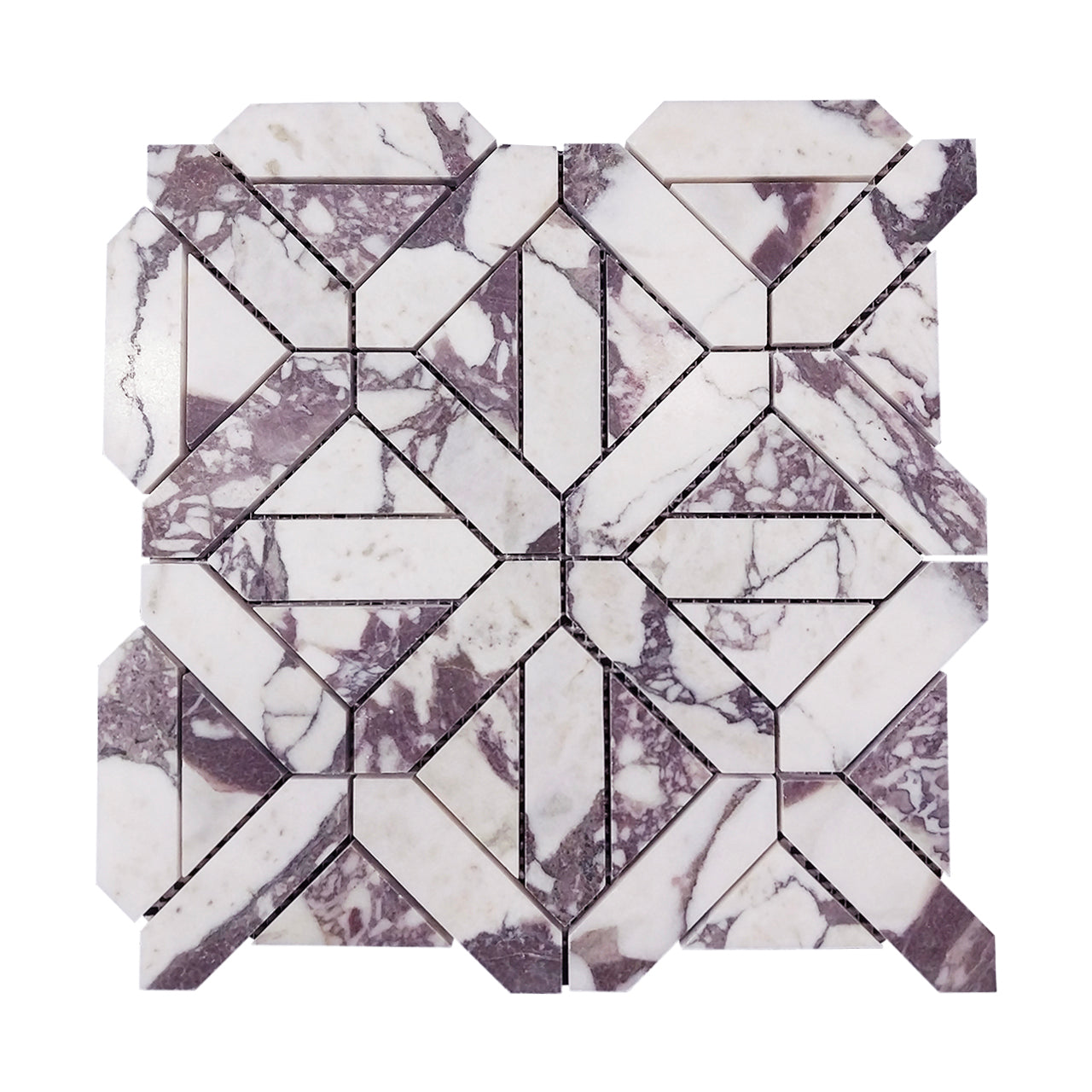 Calacatta Viola Marble with Viola Triangles Geometrica Mosaic Tile Honed