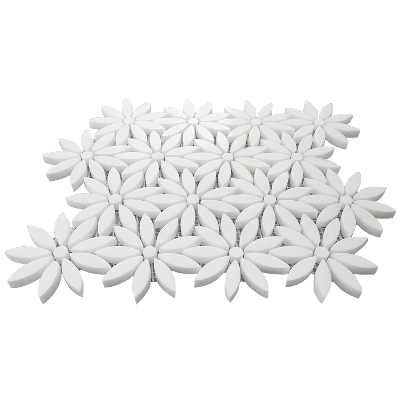 Bianco Dolomite Marble With Bianco Dolomite Accent Daisy Flower Waterjet Mosaic Tile Honed