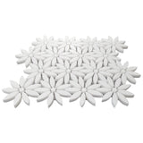 Bianco Dolomite Marble With Bianco Dolomite Accent Daisy Flower Waterjet Mosaic Tile Honed