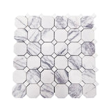 Lilac Marble Octagon with Dolomite Dots Mosaic Tile Honed