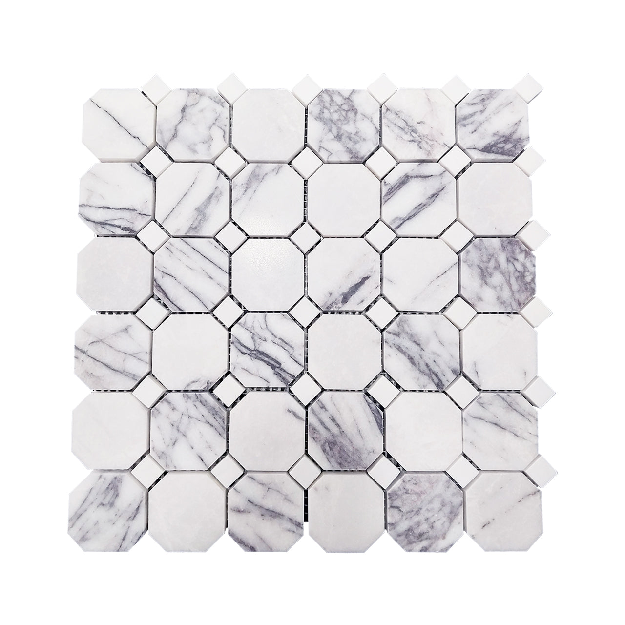 Lilac Marble Octagon with Dolomite Dots Mosaic Tile Honed