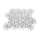 Carrara White Marble With Bardiglio Gray Accent Daisy Flower Waterjet Mosaic Tile Honed