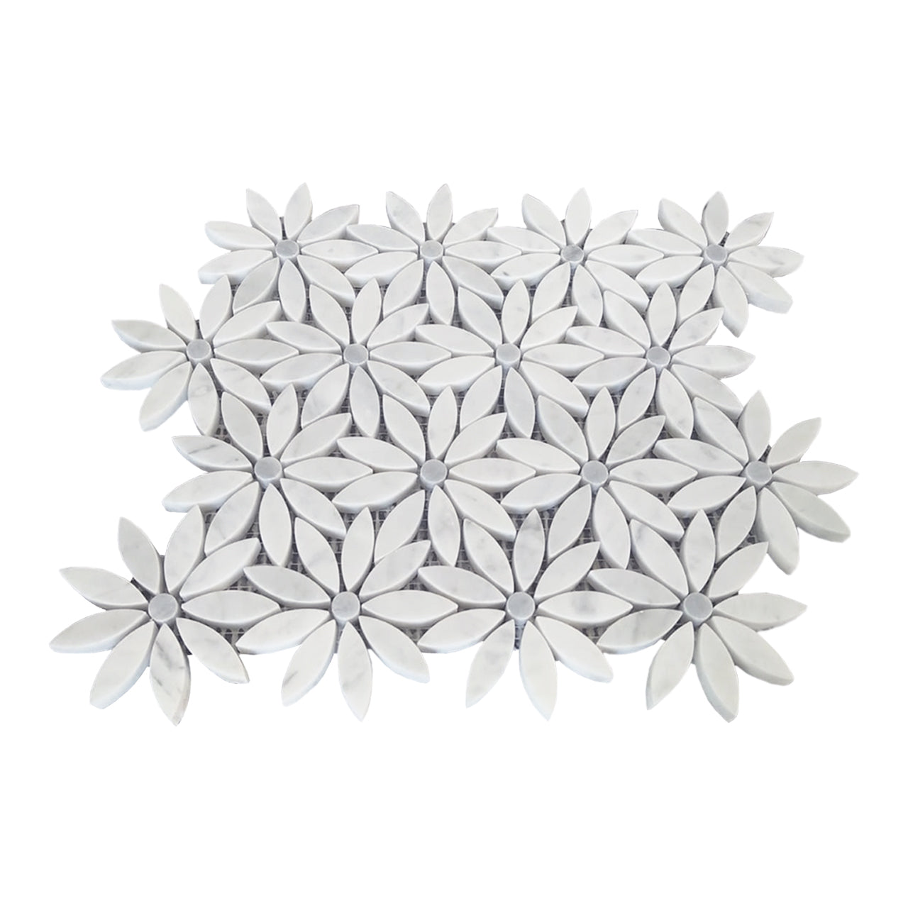 Carrara White Marble With Bardiglio Gray Accent Daisy Flower Waterjet Mosaic Tile Honed