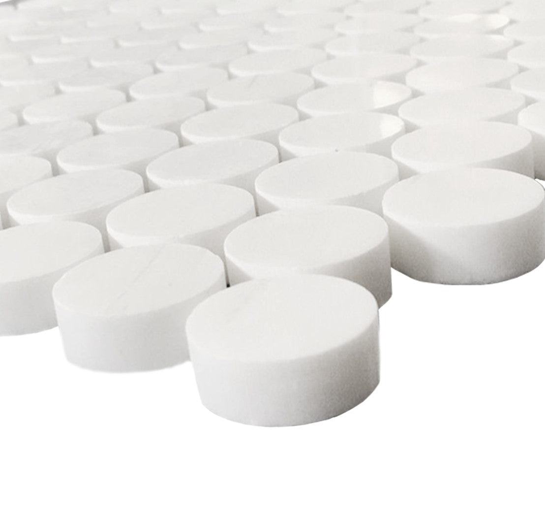 Bianco Dolomite Penny Round Mosaic Tile Honed