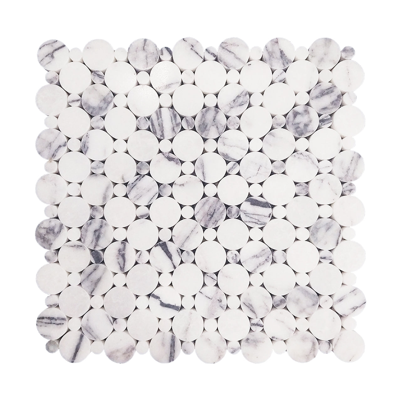 Lilac Marble Penny Circles Mosaic Tile with Lilac Circles Honed