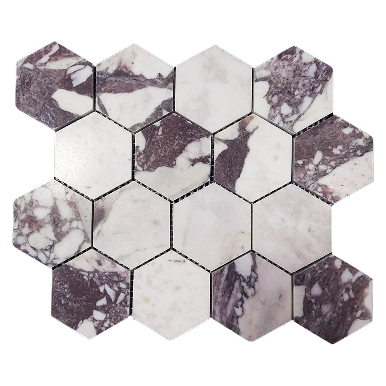 Calacatta Viola Marble 3" Hexagon Mosaic Tile Honed