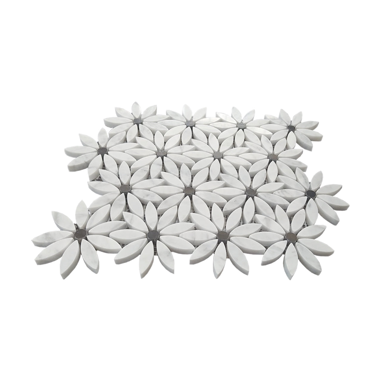 Carrara White Marble With Nero Marquina Black Accent Daisy Flower Waterjet Mosaic Tile Polished