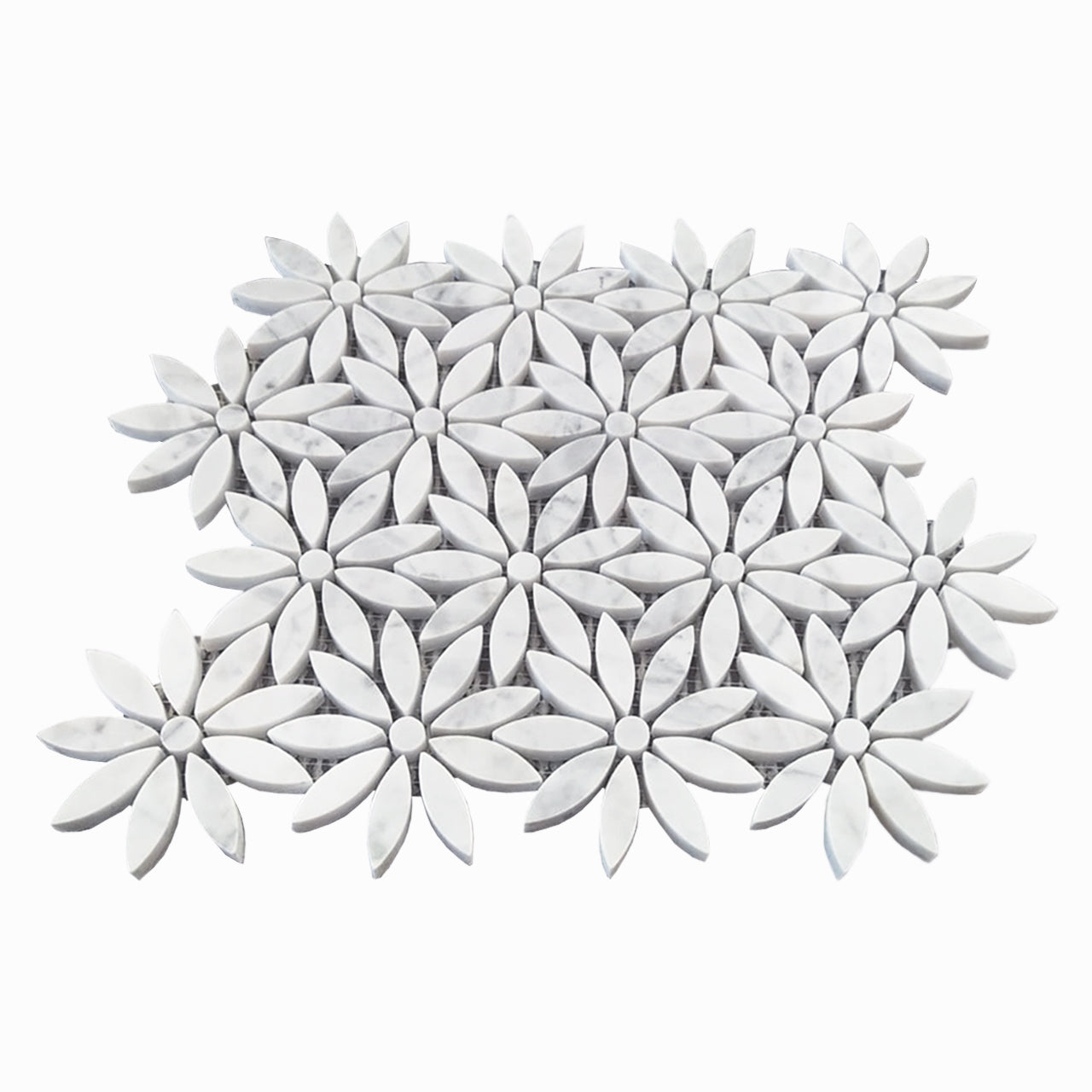 Carrara White Marble With Carrara White Accent Daisy Flower Waterjet Mosaic Tile Honed