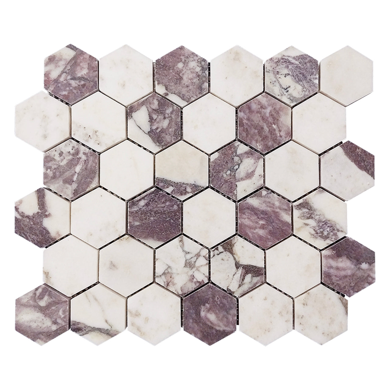 Calacatta Viola Marble 2" Hexagon Mosaic Tile Honed