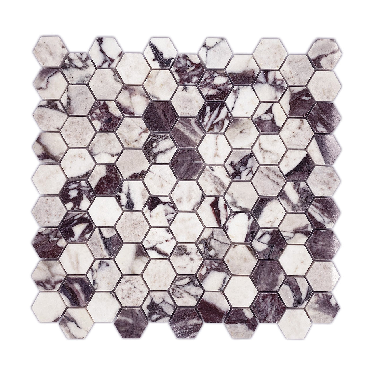 Calacatta Viola Marble 1" Hexagon Mosaic Tile Honed