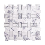 Lilac Marble Basketweave Mosaic Tile with Dolomite Dots Honed