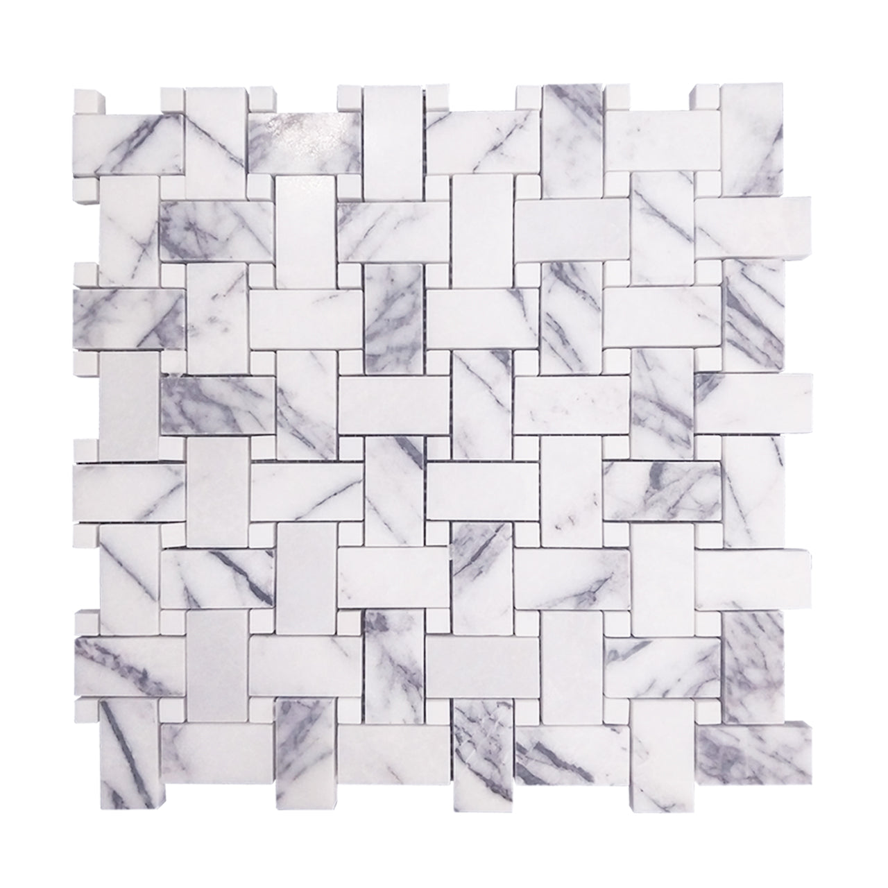 Lilac Marble Basketweave Mosaic Tile with Dolomite Dots Honed
