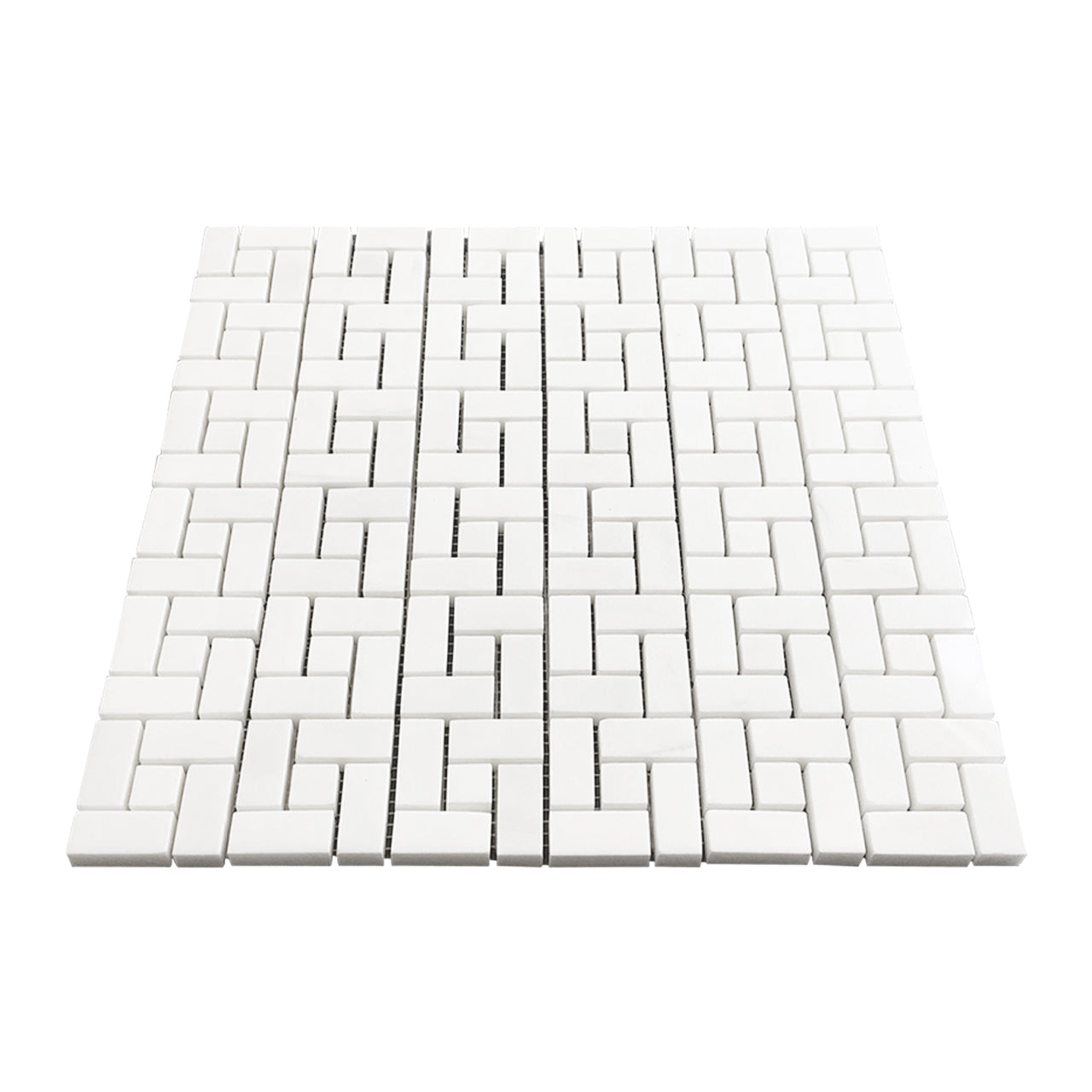 Bianco Dolomite Marble Target Pinwheel Mosaic Tile with Bianco Dolomite Dots Polished