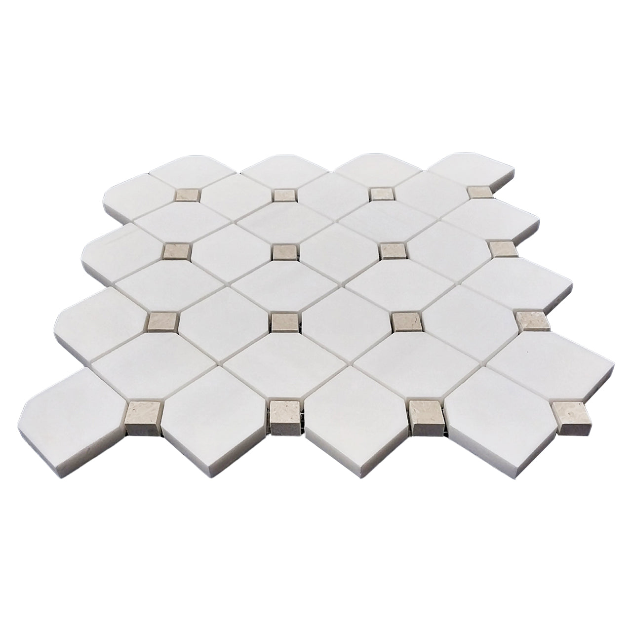 Bianco Dolomite Marble Dotty Mosaic Tile with Crema Dots Honed
