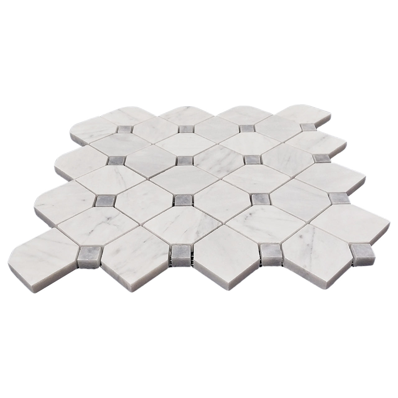 Carrara White Italian Marble Dotty with Bardiglio Dots Mosaic Tile Honed