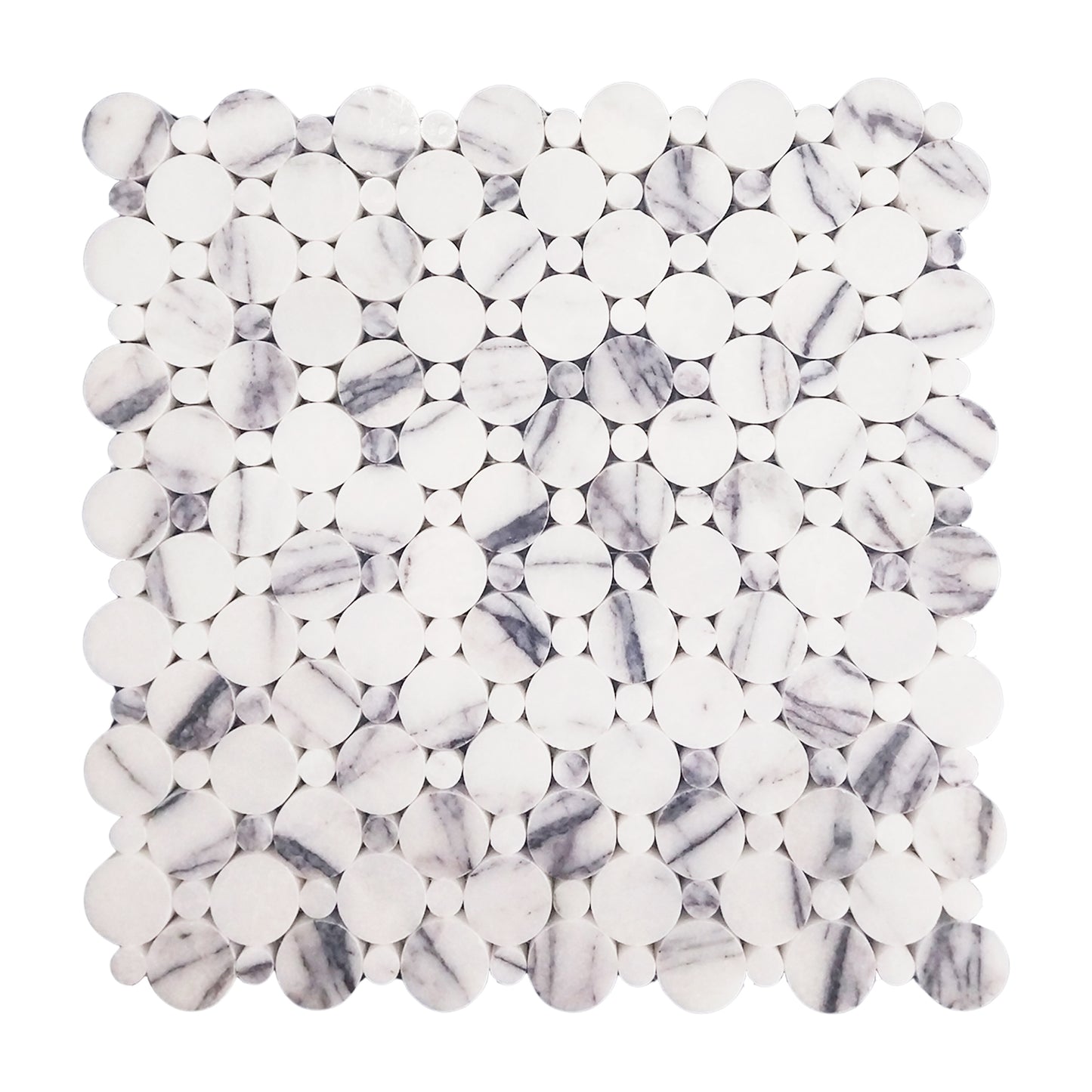 Lilac Marble Penny Circles Mosaic Tile with Lilac Circles Polished