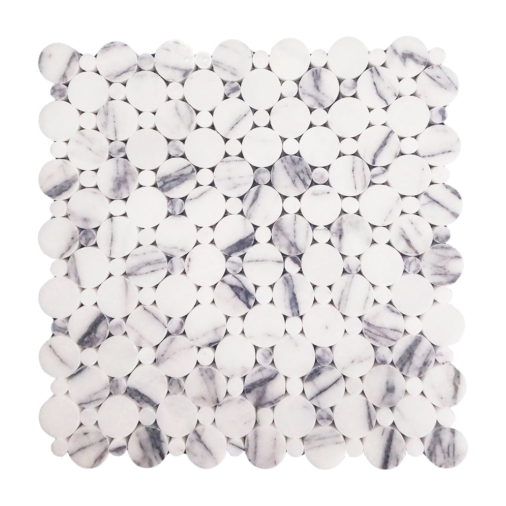 Lilac Marble Penny Circles Mosaic Tile with Lilac Circles Polished