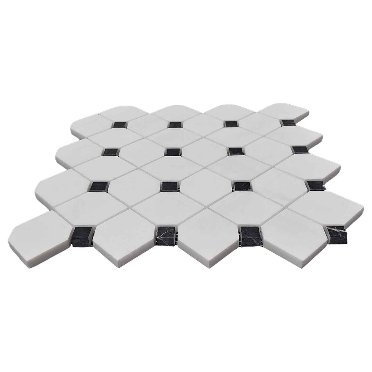 Bianco Dolomite Marble Dotty with Black Dots Mosaic Tile Honed
