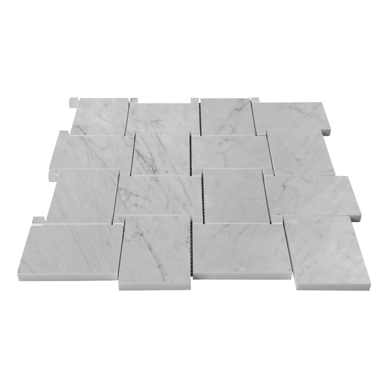 Carrara White Marble Large Basketweave Mosaic Tile with Carrara Dots Polished
