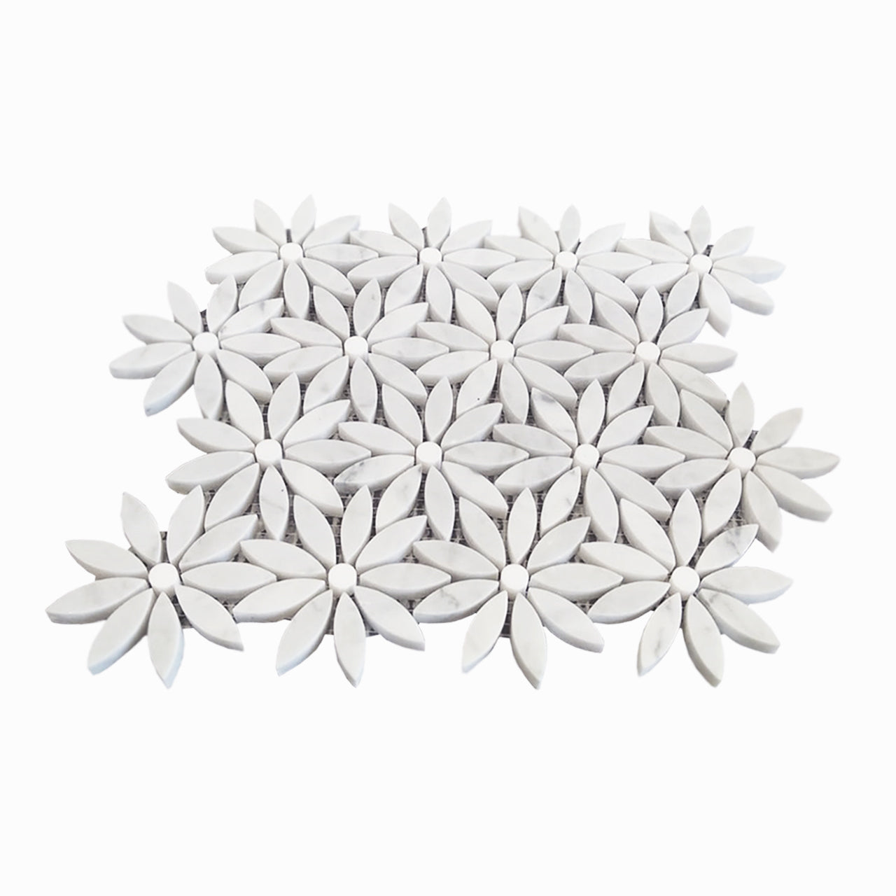 Carrara White Marble With Bianco Dolomite Accent Daisy Flower Waterjet Mosaic Tile Polished