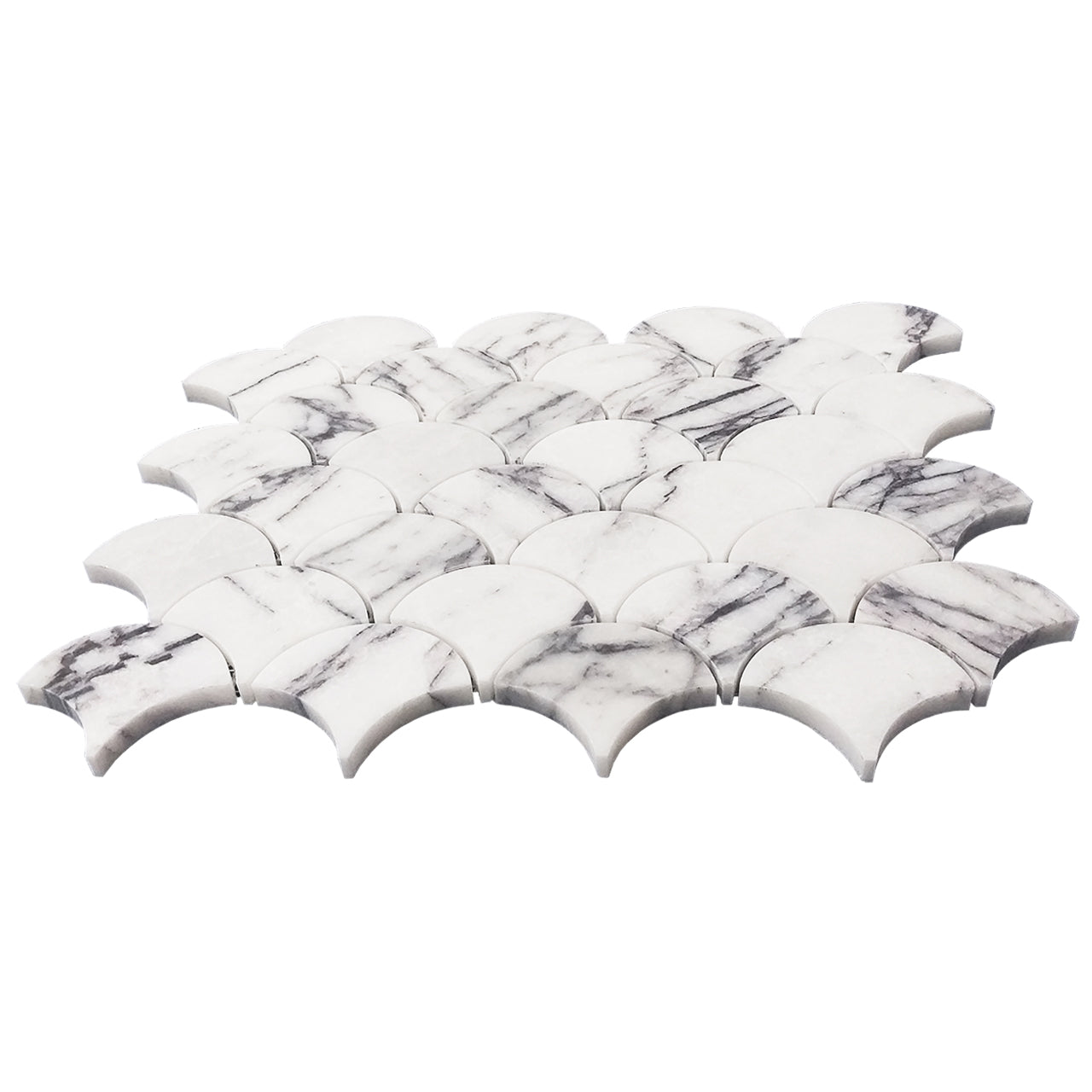 Lilac Marble Fish Scale Fan Shaped Sea Shell Mosaic Tile Honed