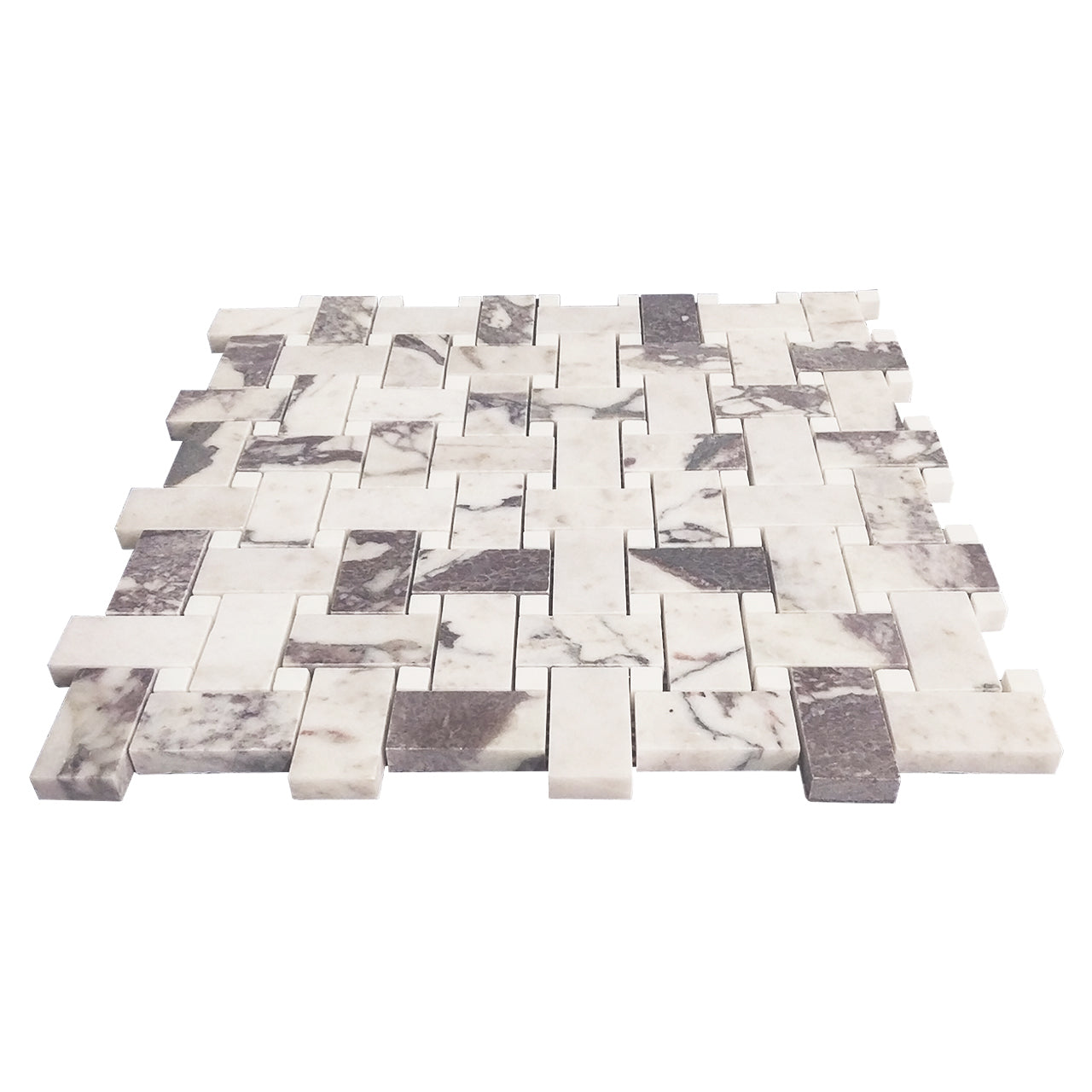 Calacatta Viola Marble Basketweave Mosaic Tile with Dolomite Dots Polished