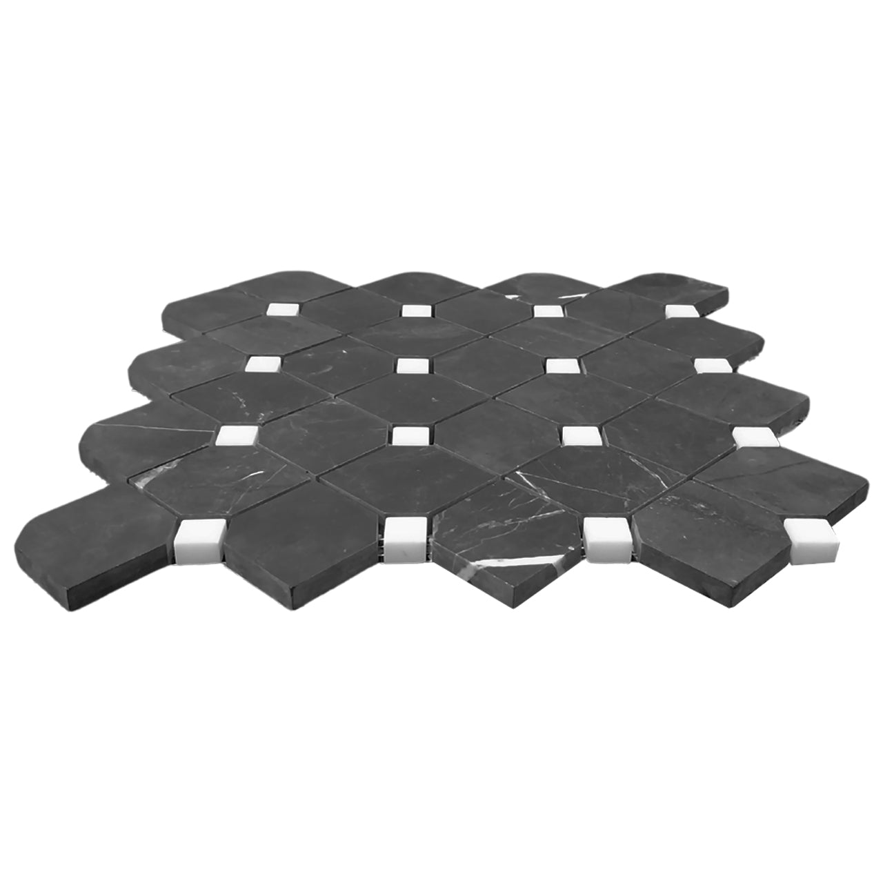 Nero Marquina Black Marble Dotty with Dolomite Dots Mosaic Tile Polished