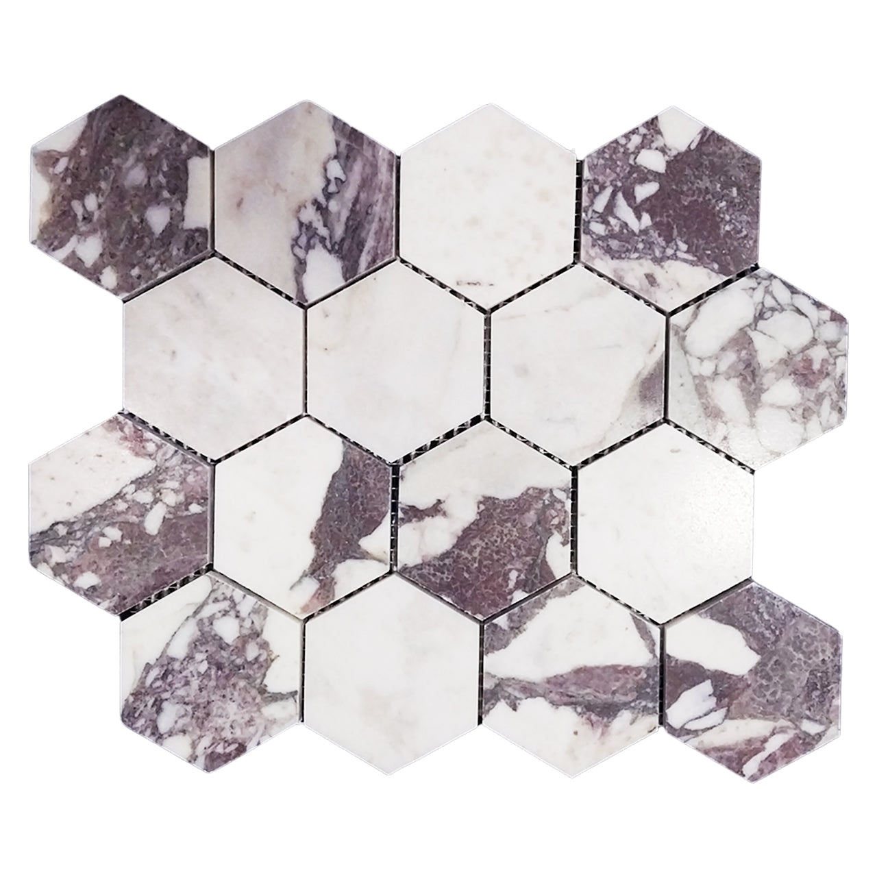 Calacatta Viola Marble 3" Hexagon Mosaic Tile Polished