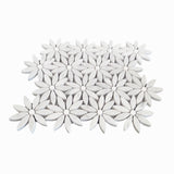 Carrara White Marble With Bianco Dolomite Accent Daisy Flower Waterjet Mosaic Tile Honed