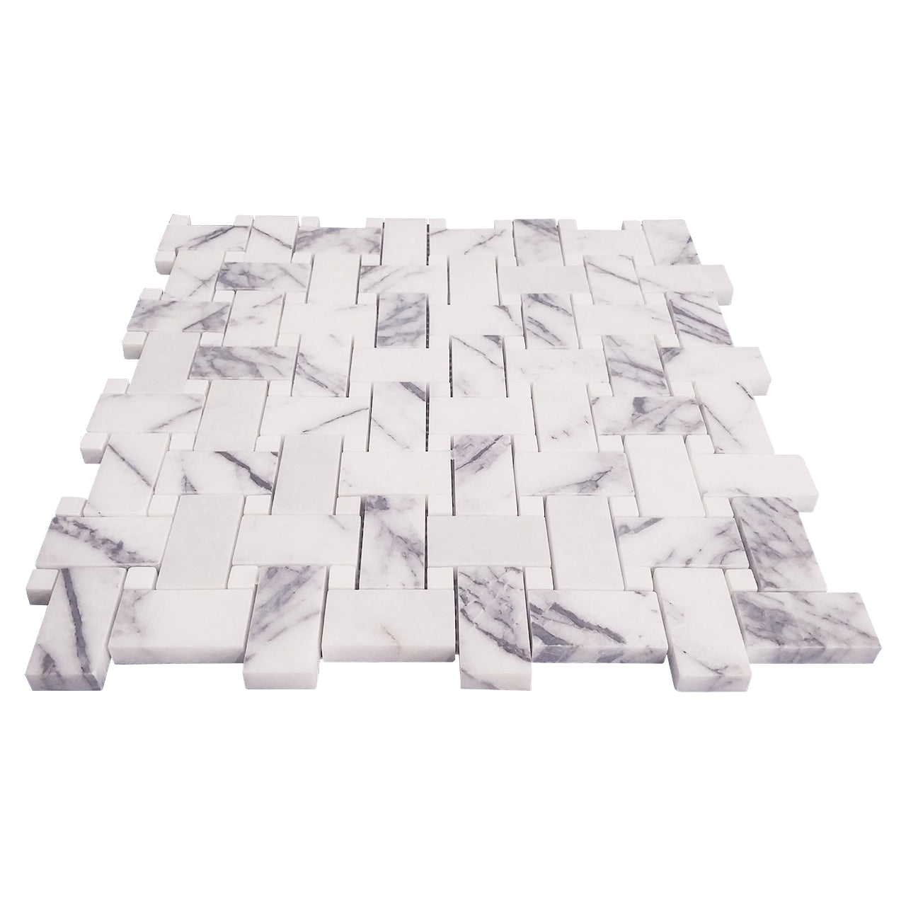 Lilac Marble Basketweave Mosaic Tile with Dolomite Dots Honed