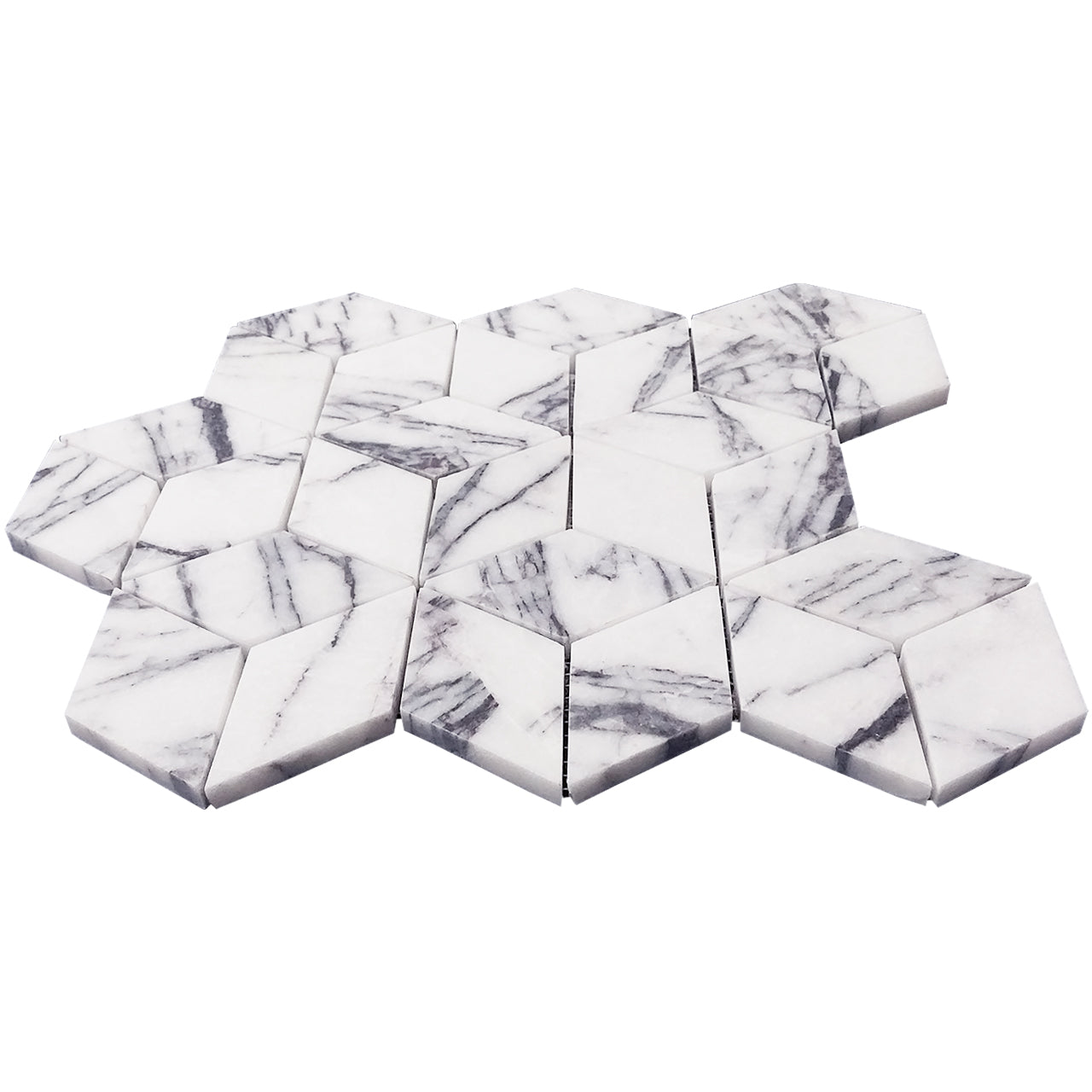 Lilac Marble Rhombus 3D Diamond Cube Mosaic Tile Honed