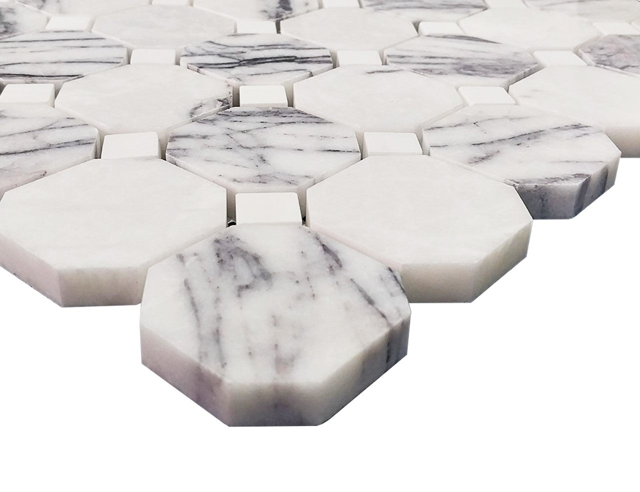 Lilac Marble Octagon with Dolomite Dots Mosaic Tile Honed