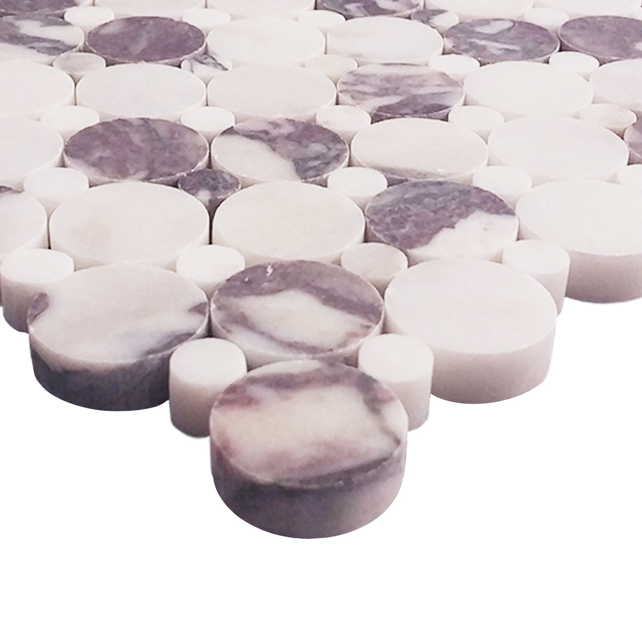 Calacatta Viola Marble Penny Circles Mosaic Tile with Calacatta Viola Circles Honed