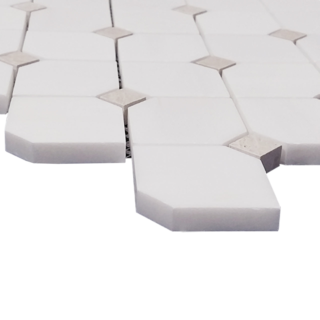 Bianco Dolomite Marble Dotty Mosaic Tile with Crema Dots Honed
