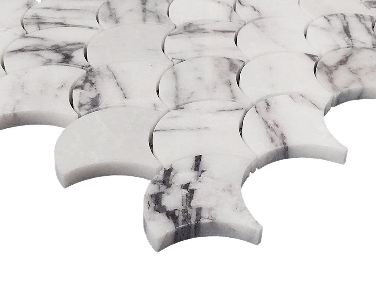 Lilac Marble Fish Scale Fan Shaped Sea Shell Mosaic Tile Honed