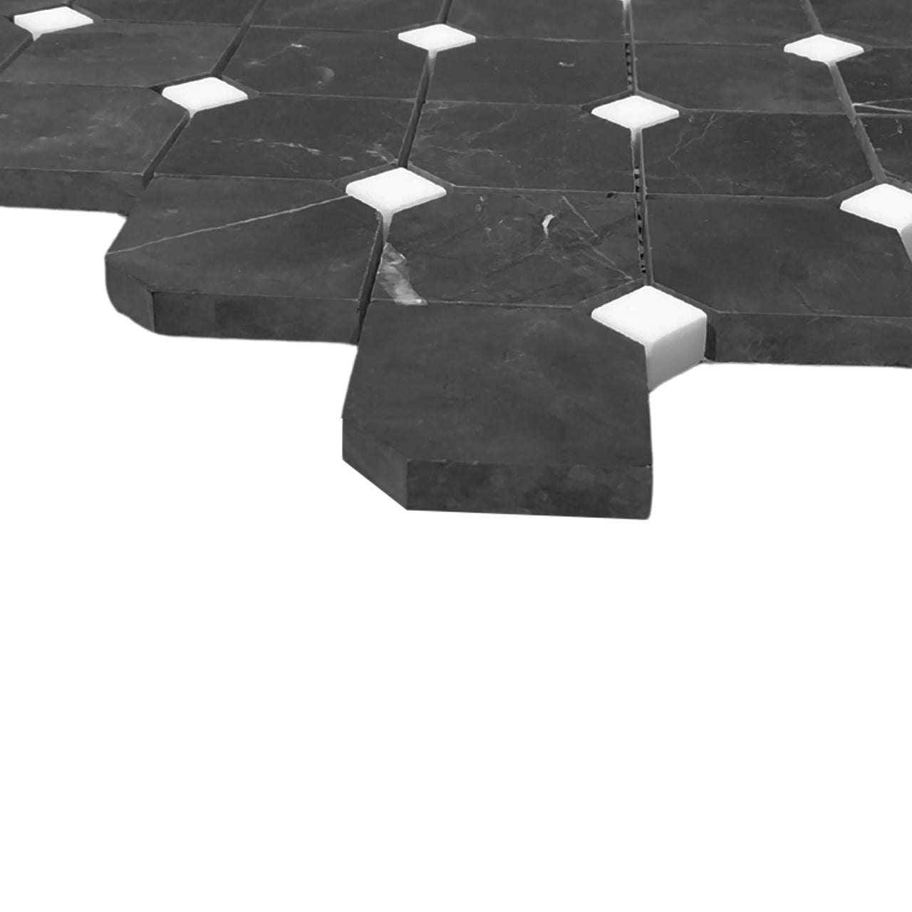 Nero Marquina Black Marble Dotty with Dolomite Dots Mosaic Tile Polished