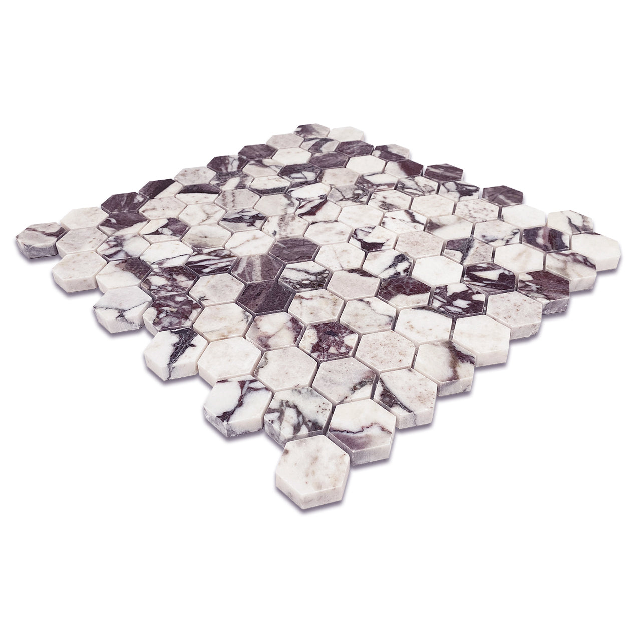 Calacatta Viola Marble 1" Hexagon Mosaic Tile Honed