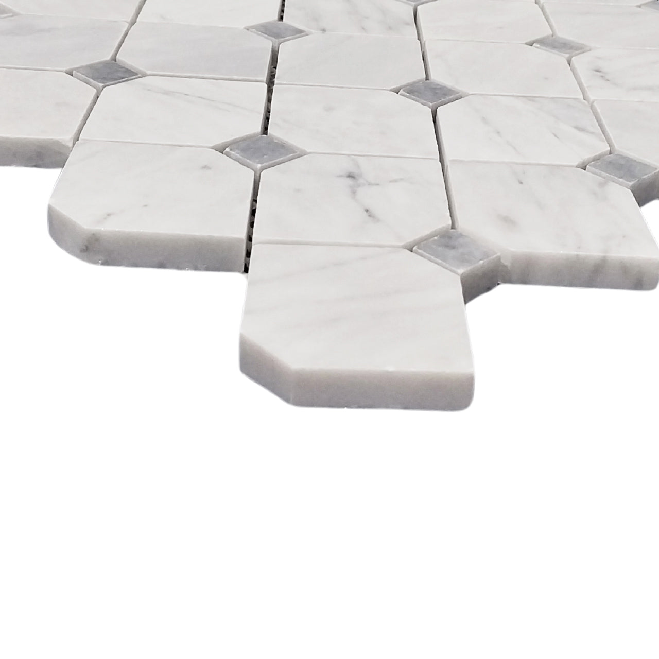 Carrara White Italian Marble Dotty with Bardiglio Dots Mosaic Tile Honed