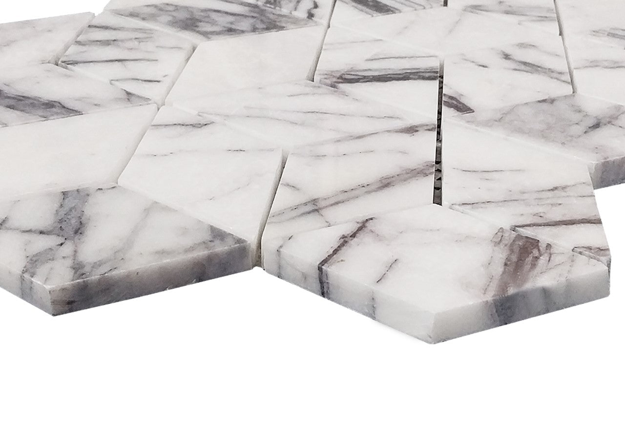 Lilac Marble Rhombus 3D Diamond Cube Mosaic Tile Honed