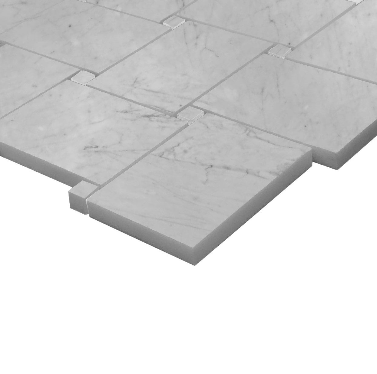 Carrara White Marble Large Basketweave Mosaic Tile with Carrara Dots Honed